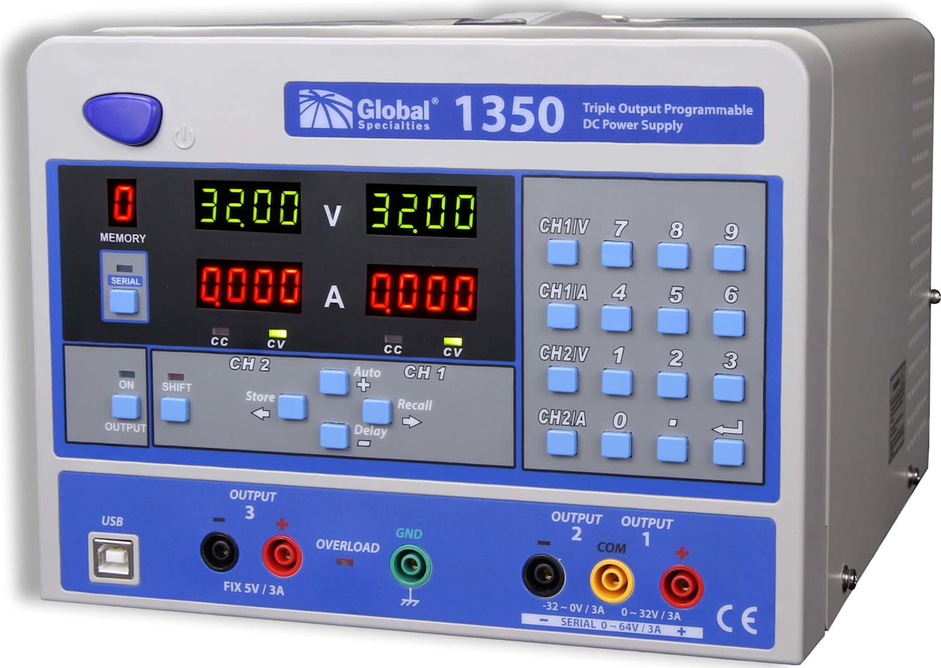 Global Specialties 1350 - Triple Output Programmable DC Power Supply