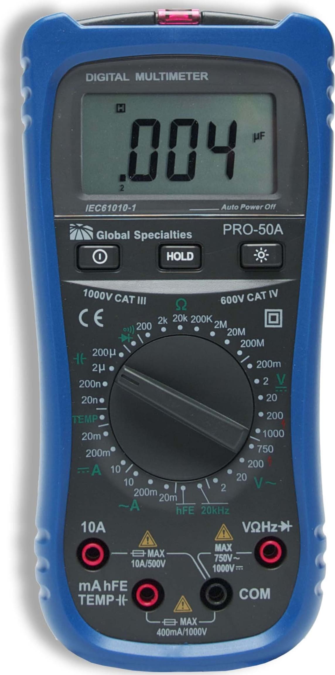 Global Specialties PRO-50A Hand-Held Digital Multimeter Front View