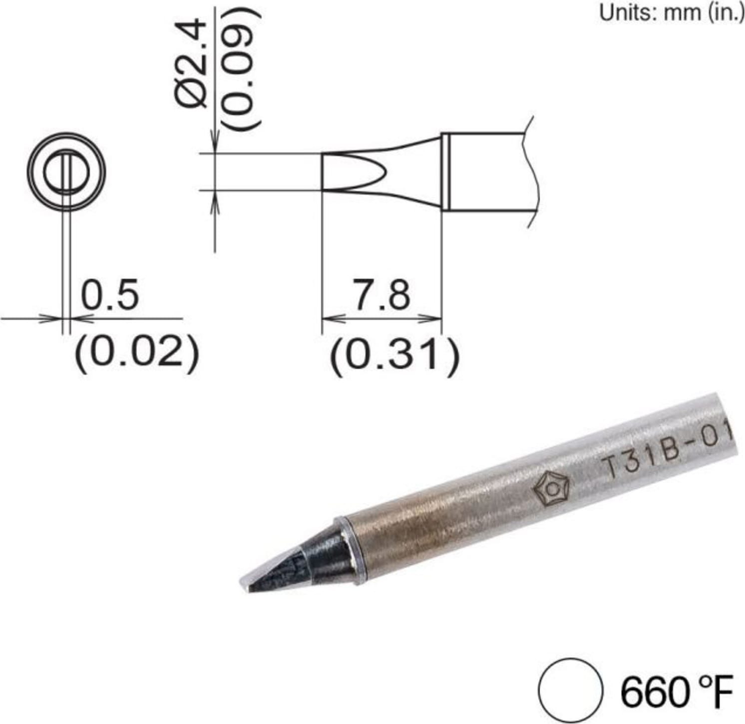 Hakko T31B-03D24 - Chisel Tip, 2.4mm x 7.8mm, 350°C/660°F