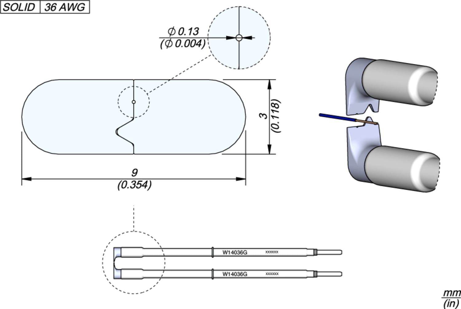 JBC W14036G - Tip with 0.13 mm Hole for 36 AWG Solid Wire