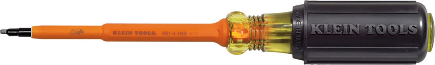 Klein Tools 661-4-INS 1 Square Recess Insulated Screwdriver, 4" Shank