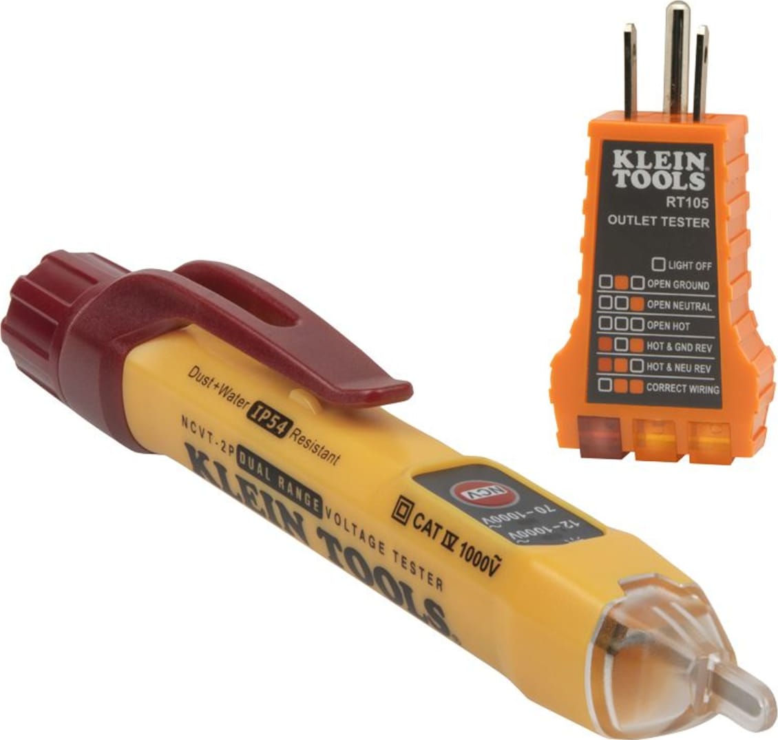 Klein Tools NCVT2PKIT - Dual Range Non-Contact Voltage Tester and Receptacle Tester Kit 