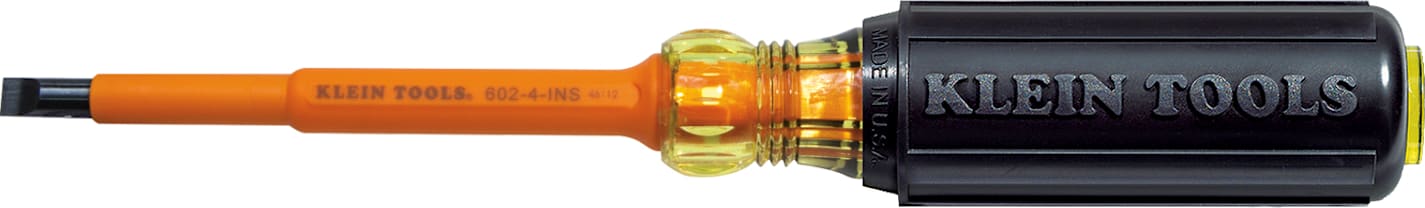 Klein Tools 602-4-INS Round-Shank Screwdriver 4", Insulated Cabinet Tip 1/4"