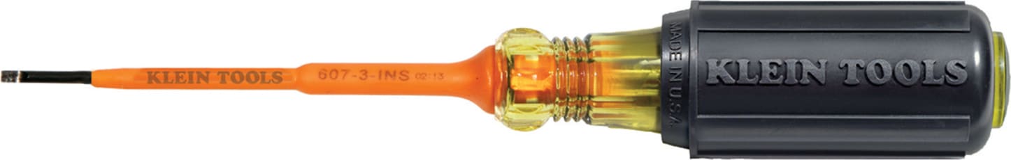 Klein Tools 607-3-INS Screwdriver, 3" Shank, 3/32" Cabinet Tip, Insulated
