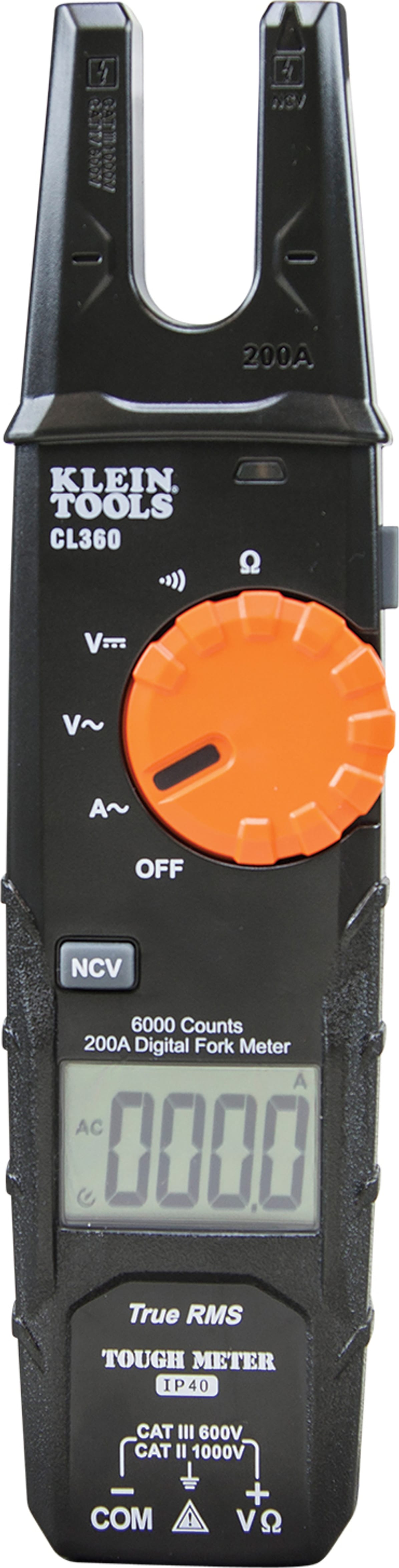 Klein Tools CL360 Open Jaw Fork Meter, 200A AC