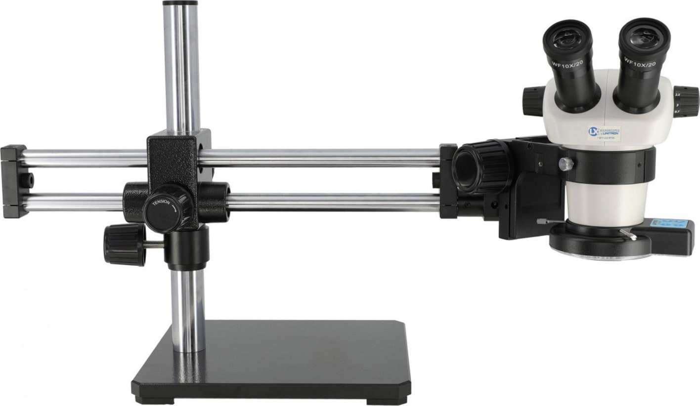 LX Microscopes by Unitron 230BB-LEDQRL - Binocular Stereo Microscope with Dual Arm Boom Stand and Quadrant LED