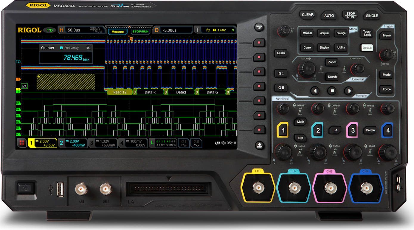 Rigol MSO5204 - Four Channel, 200 MHz Digital / Mixed Signal Oscilloscope