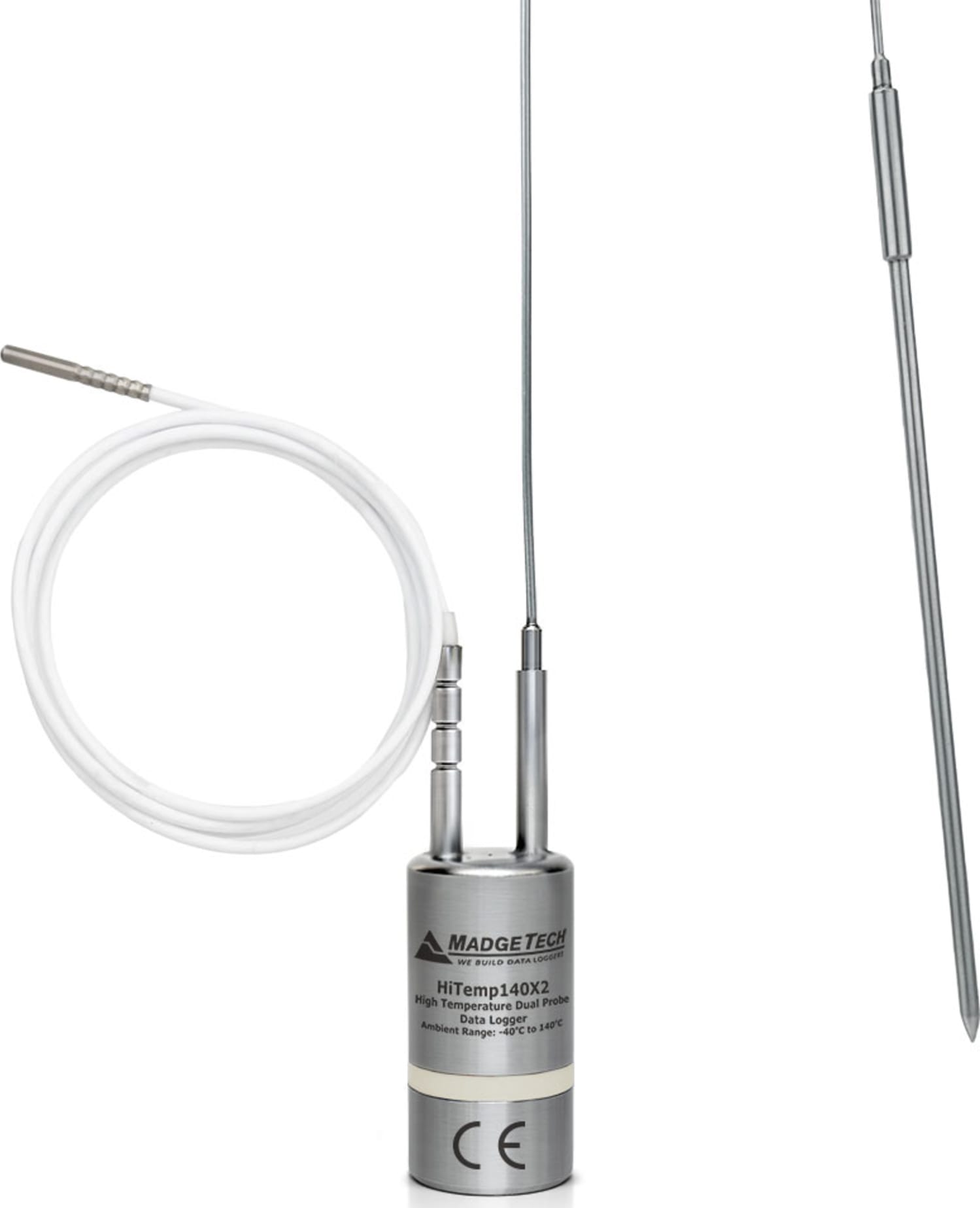 Madgetech HiTemp140X2FP72PT5 - Dual Probe High Temperature Data Logger, 72-in Flex Probe, 24-in Bendable Probe with 5-in Tip