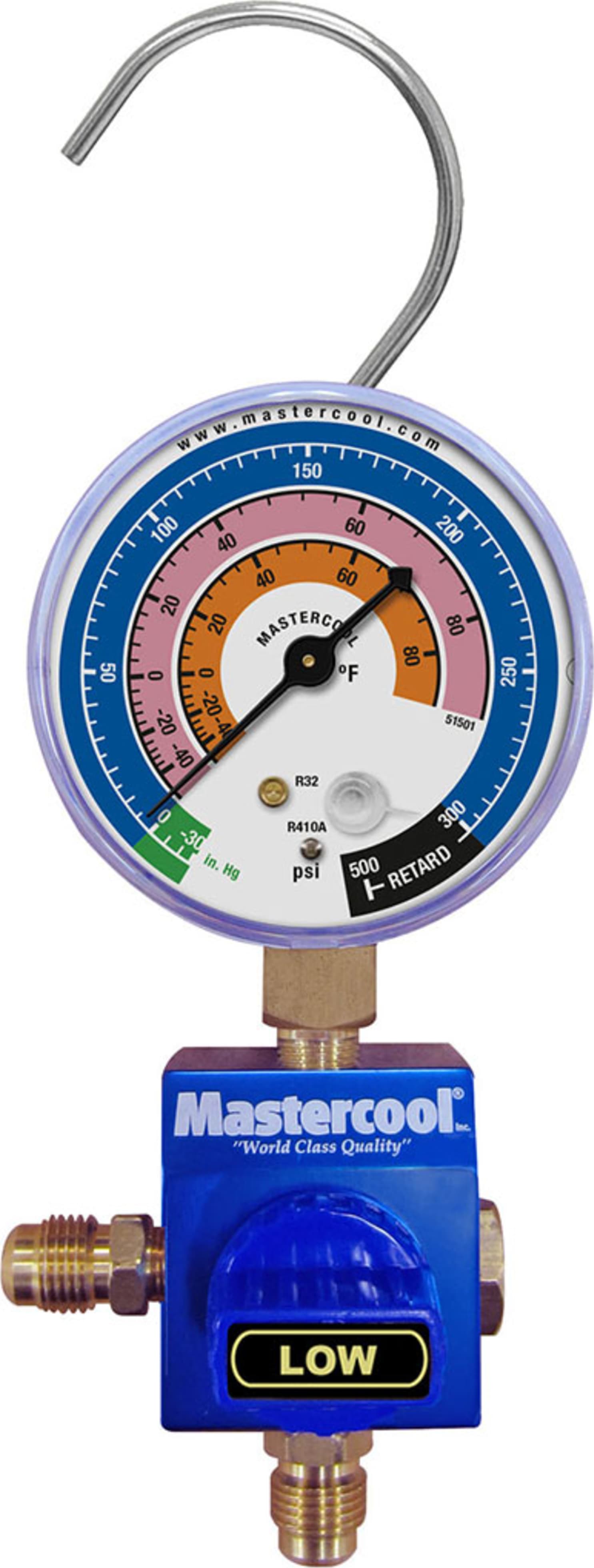 Mastercool 92103-55-5/16 - 5/16 Single Ball Valve Manifold with 3 1/8 Gauge (PSI-F) R410a and R32