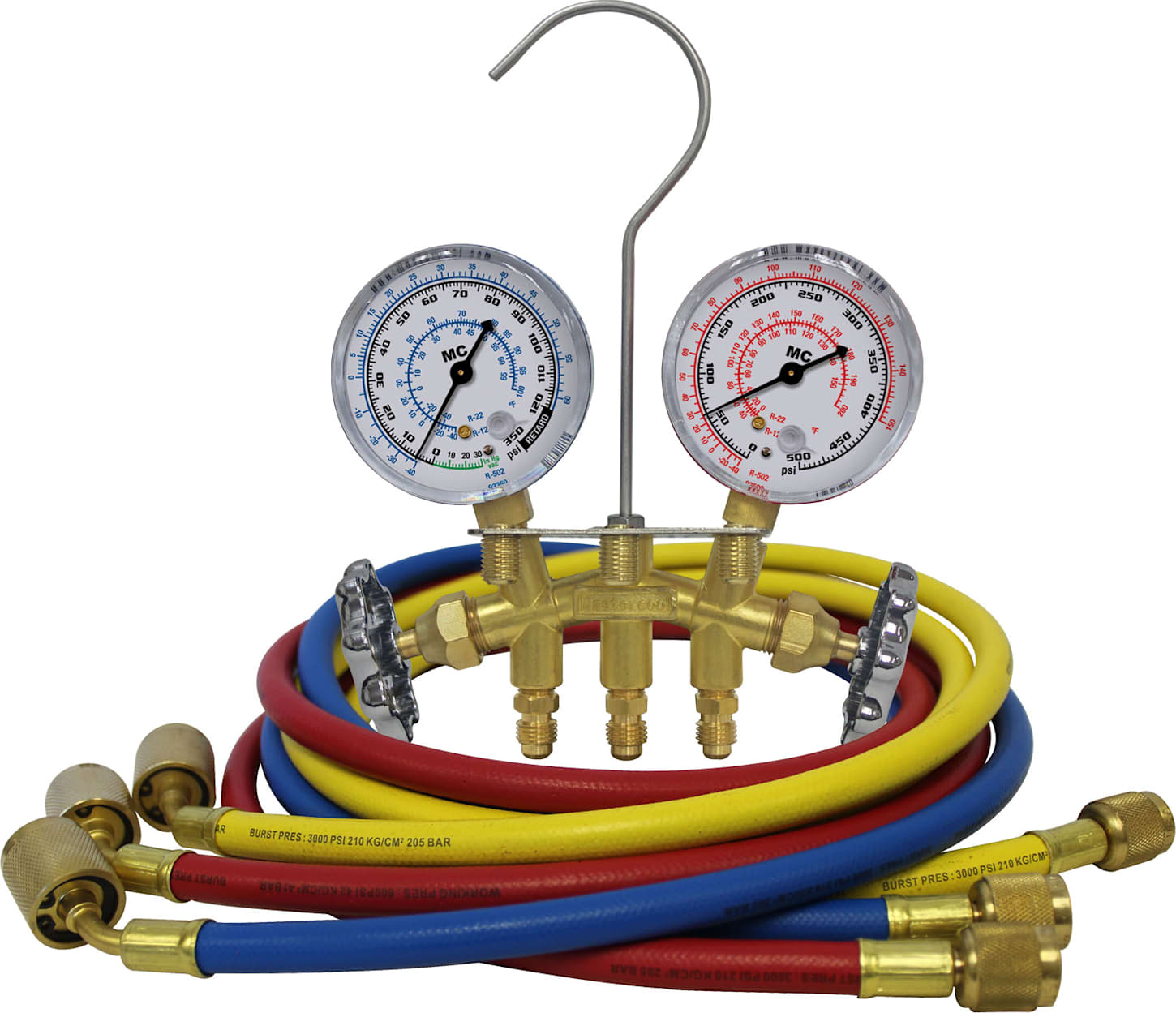 Mastercool 35661 - R12, R22, R502 2-Way Brass Manifold Gauge Set