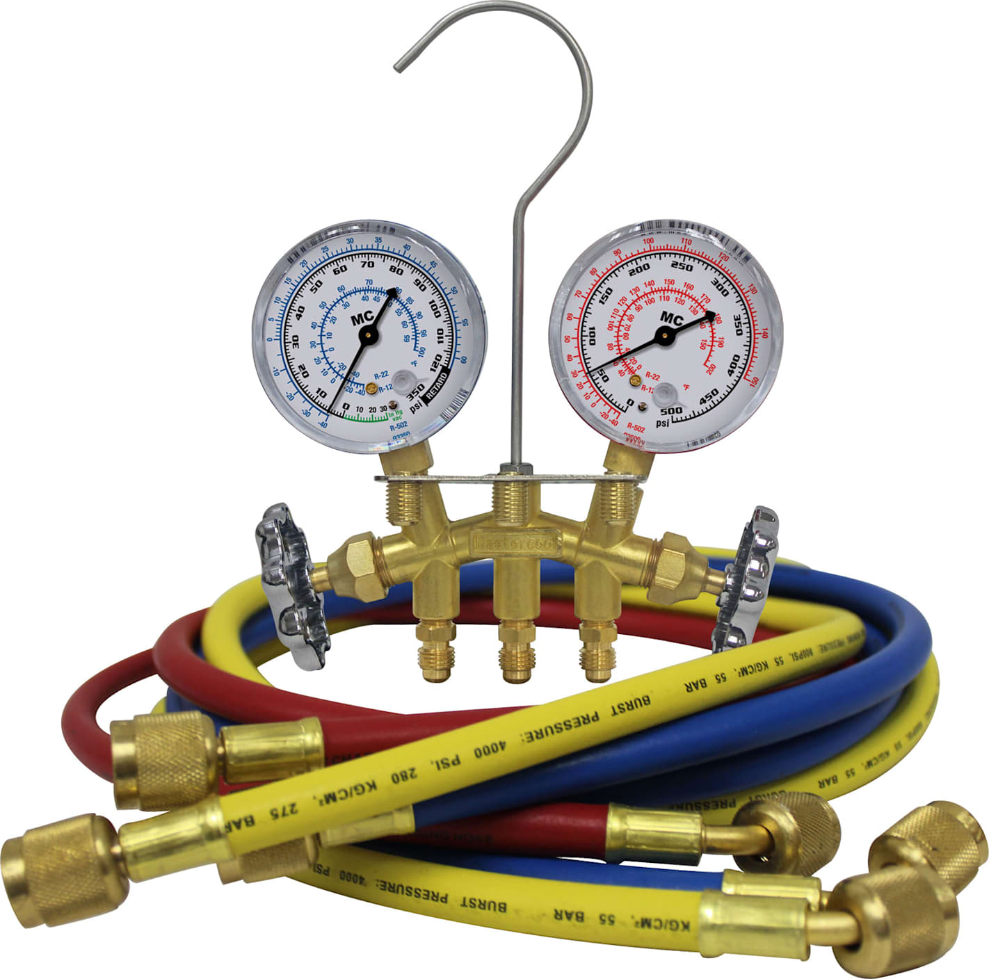 Mastercool 36772 - R12, R22, R502 2-Way Brass Manifold Gauge Set