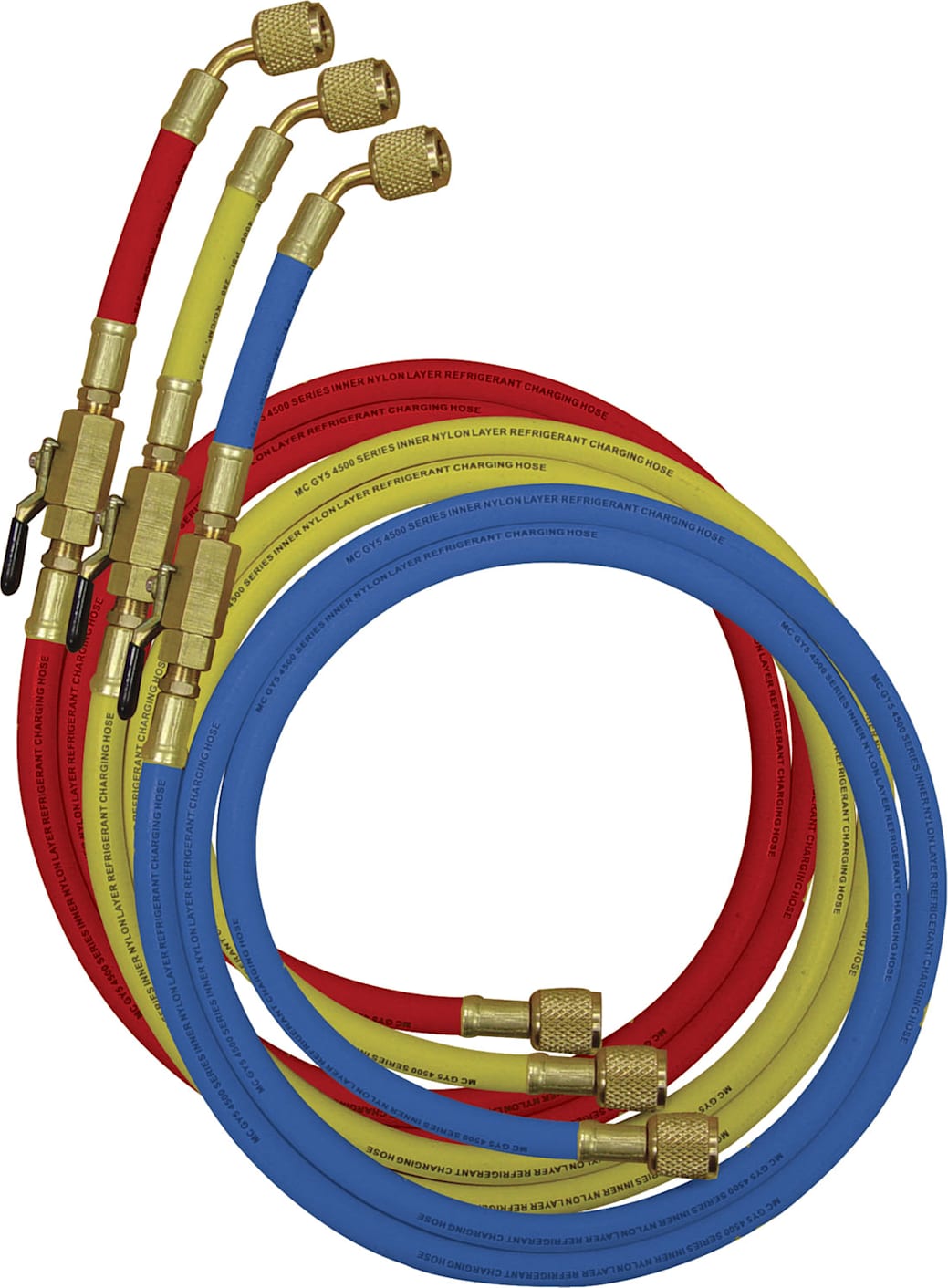 Mastercool 49262-60 - Set of Three 60” R22, R32, R410A High Pressure Hoses w/ Manual Shut-Off Valve Fittings (1/4” SAE)