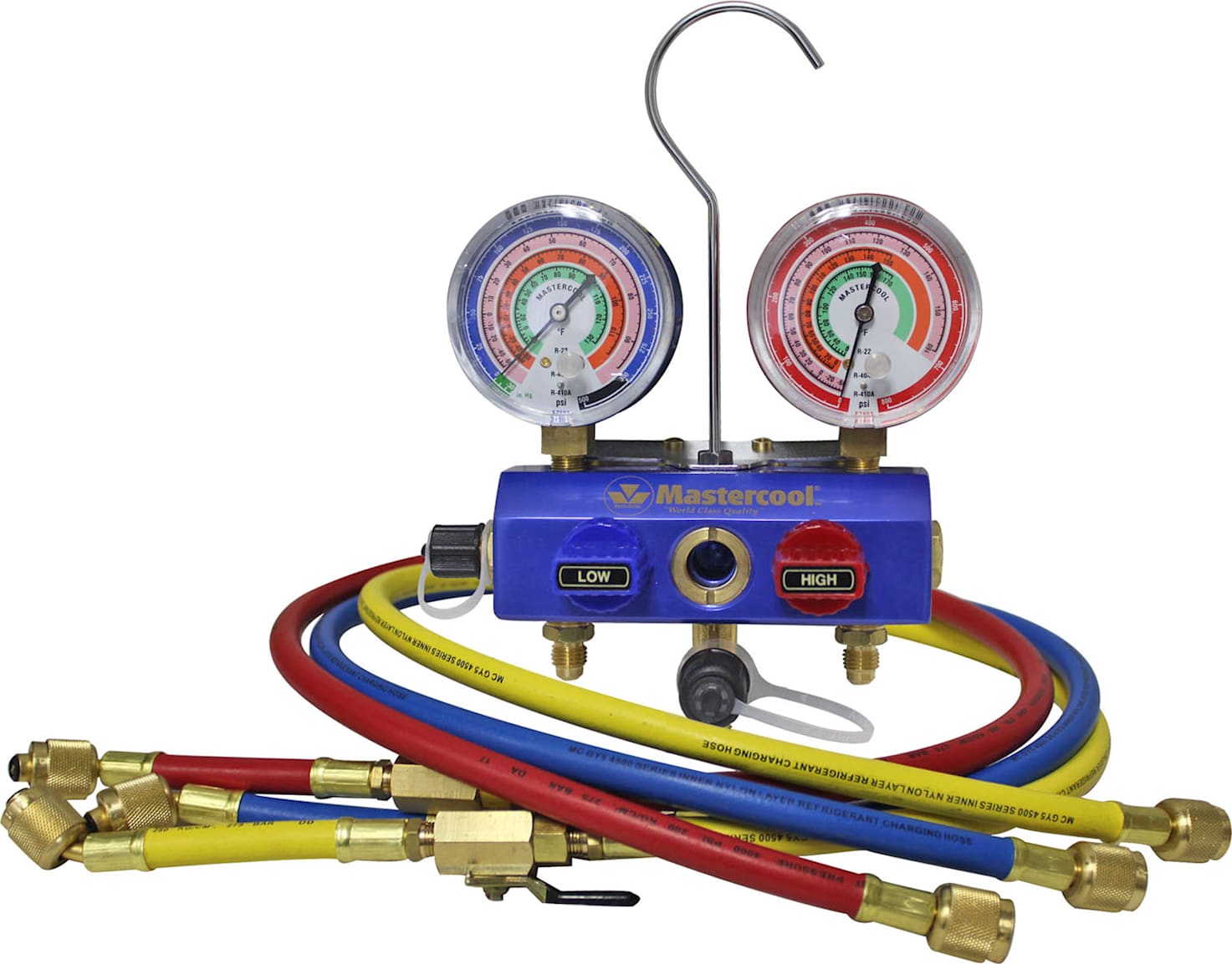 Mastercool 57272 - R22, R404A, R410A 2-Way 3/8″ Ball Valve Manifold Gauge Set