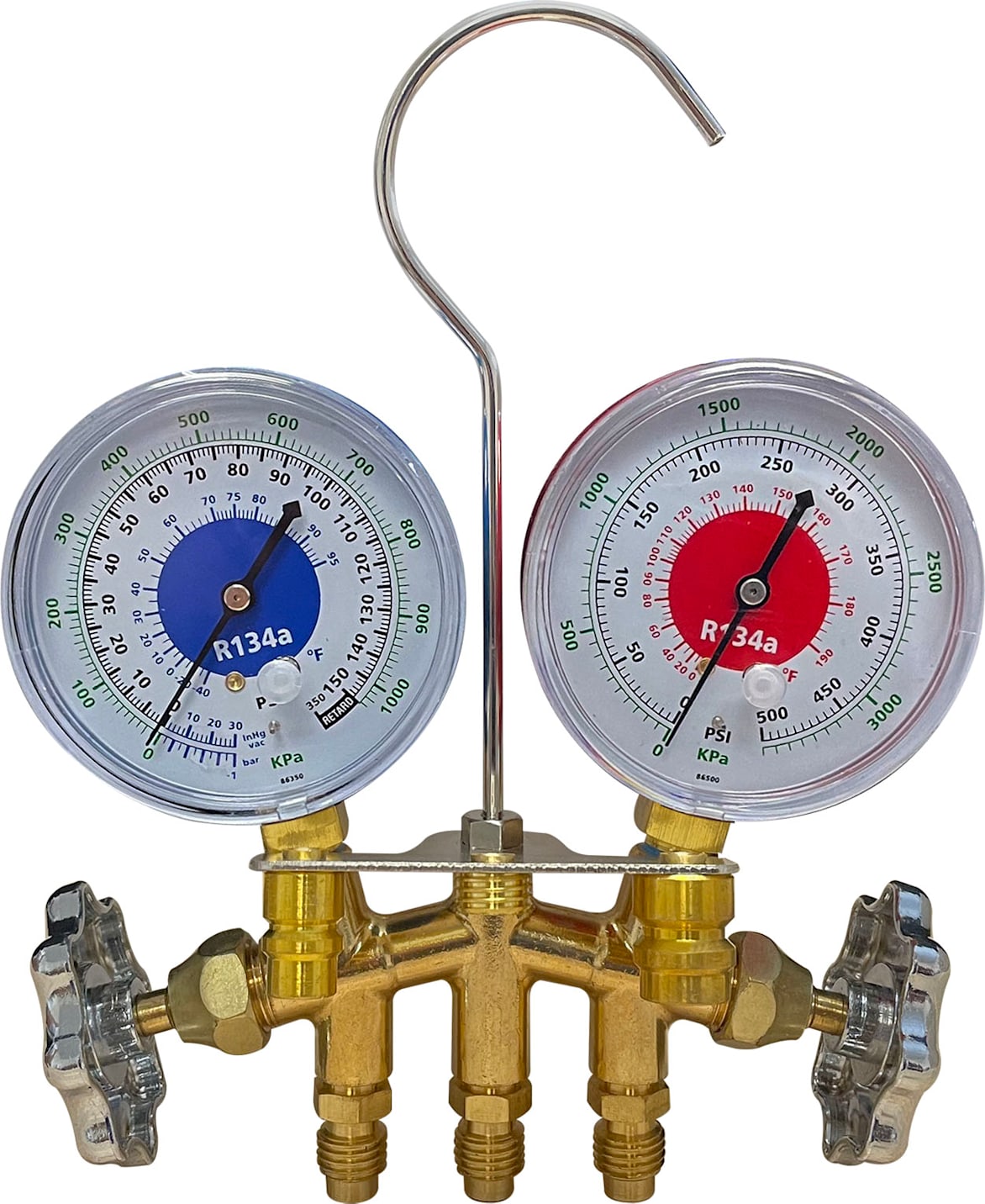 Mastercool 81113 - R134a 2-Way Brass Manifold with Gauges Only