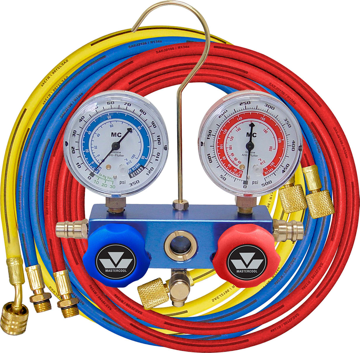 Mastercool 85661-MG - R134a 2-Way Aluminum Manifold Metric Gauge Set, 152cm Hoses, 63mm Gauges