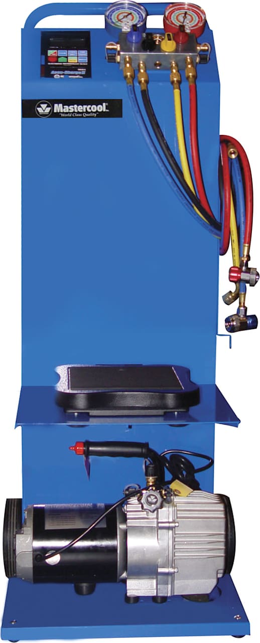 Mastercool 91686 - 4 Way Aluminum Block Manifold, 5 CFM Vacuum Pump, 110 V