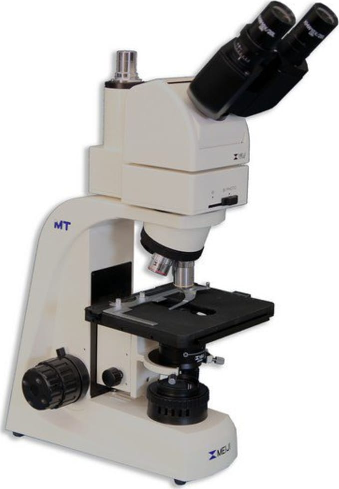 Meiji Techno MT4300EL LED Ergonomic Trinocular Brightfield Biological Microscope Right Side Angle View