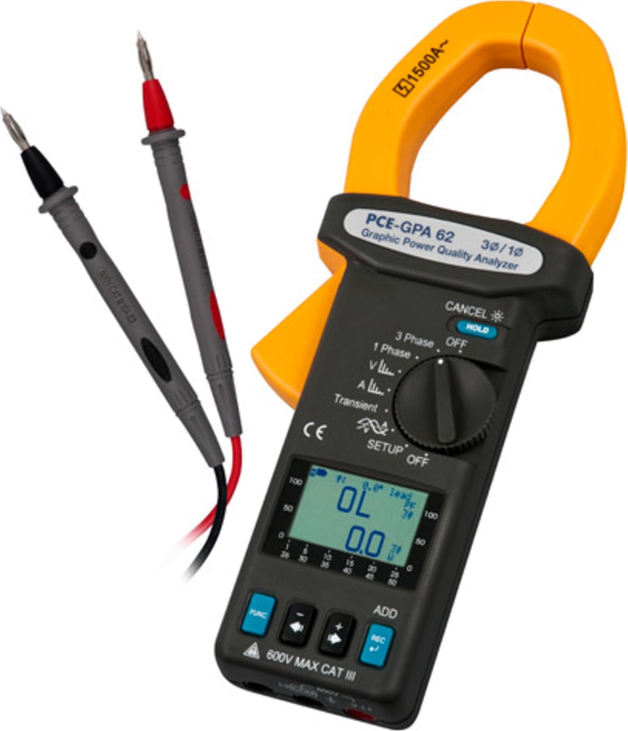 PCE Instruments PCE-GPA 62 - Three Phase Clamp Meter with Network Analyzer
