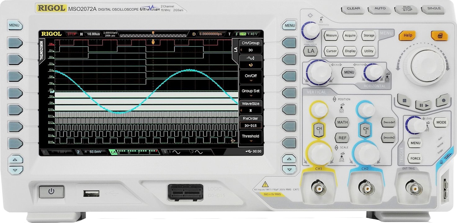 Rigol MSO2072A Mixed Signal Oscilloscope 70 MHz 2 Channel with 2 GSa/sec and 14 Mpts Memory Standard