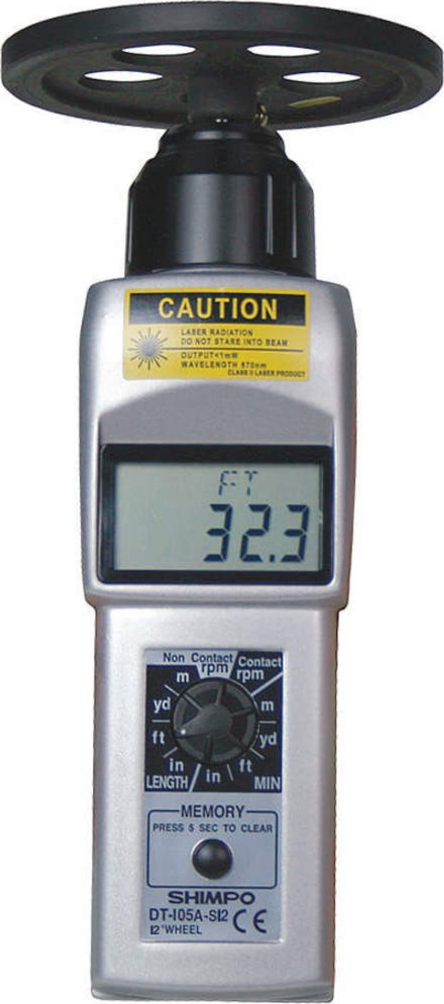 Shimpo DT-105A-S12 LCD Contact Tachometer with 12-in Contact Wheel