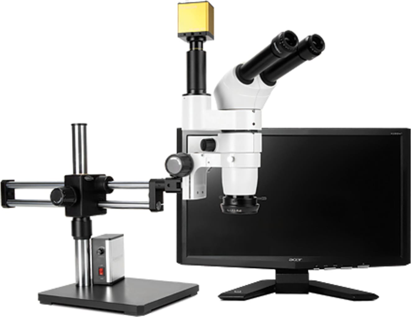 Scienscope CMO-PK7-LED-D E-Series 20� Inclination Head on Dual Arm Boom Stand w/ HD camera & LED Ring Light