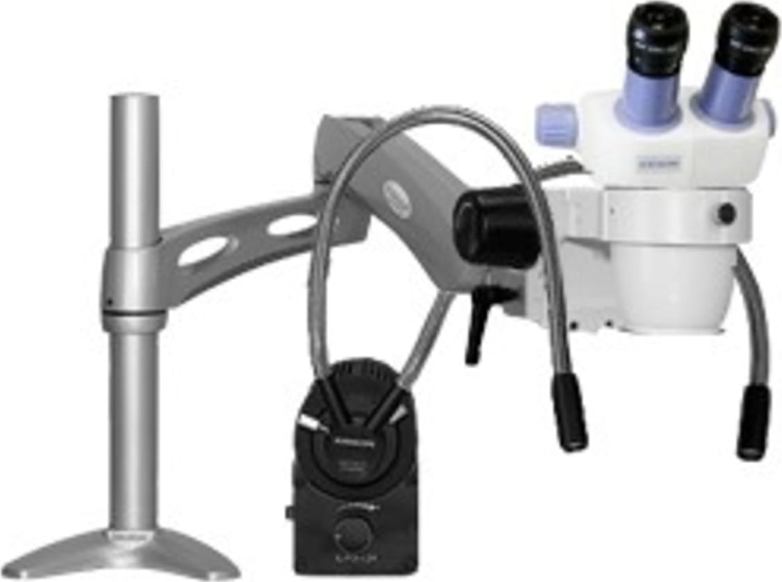 Scienscope ELZ-PK3-DPL ELZ Stereo Zoom Binocular on CF Articulating Arm w/ Fiber Optic Dual Pipe Light