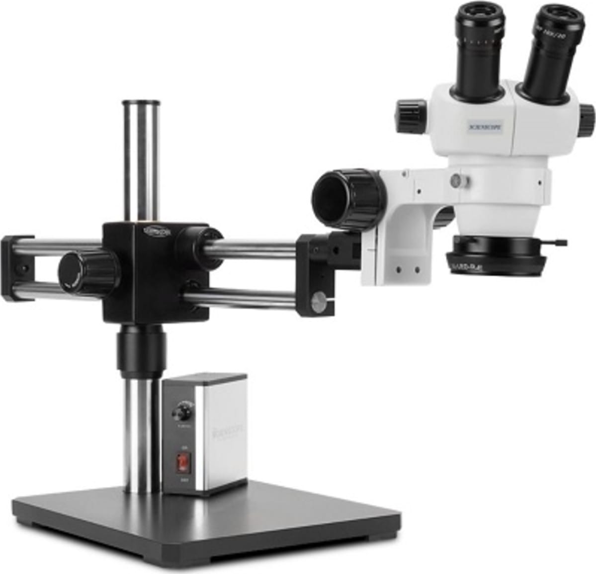Scienscope ELZ-PK5-LED-S ELZ Stereo Zoom Binocular on Single Arm Boom Stand w/ LED Ring Light