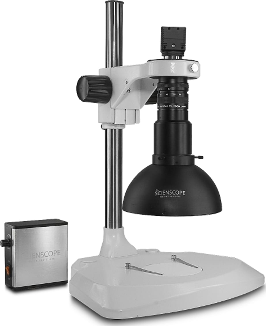 Scienscope MAC-PK1-DM-U Macro Zoom Lens on Extended Post Stand with Defused LED Dome Ring Light & USB2 Camera