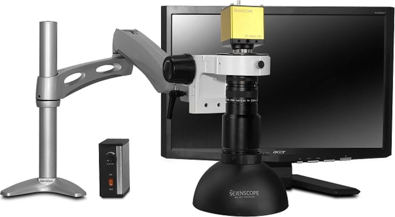 Scienscope MAC-PK3-DM-HD Macro Zoom Lens on CF Articulating Arm w/ Defused LED Dome Ring Light & HD Camera