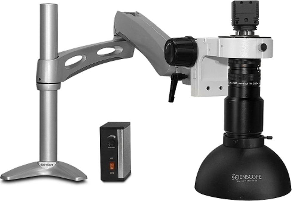 Scienscope MAC-PK3-DM-U Macro Zoom Lens on CF Articulating Arm w/ Defused LED Dome Ring Light & USB2 Camera