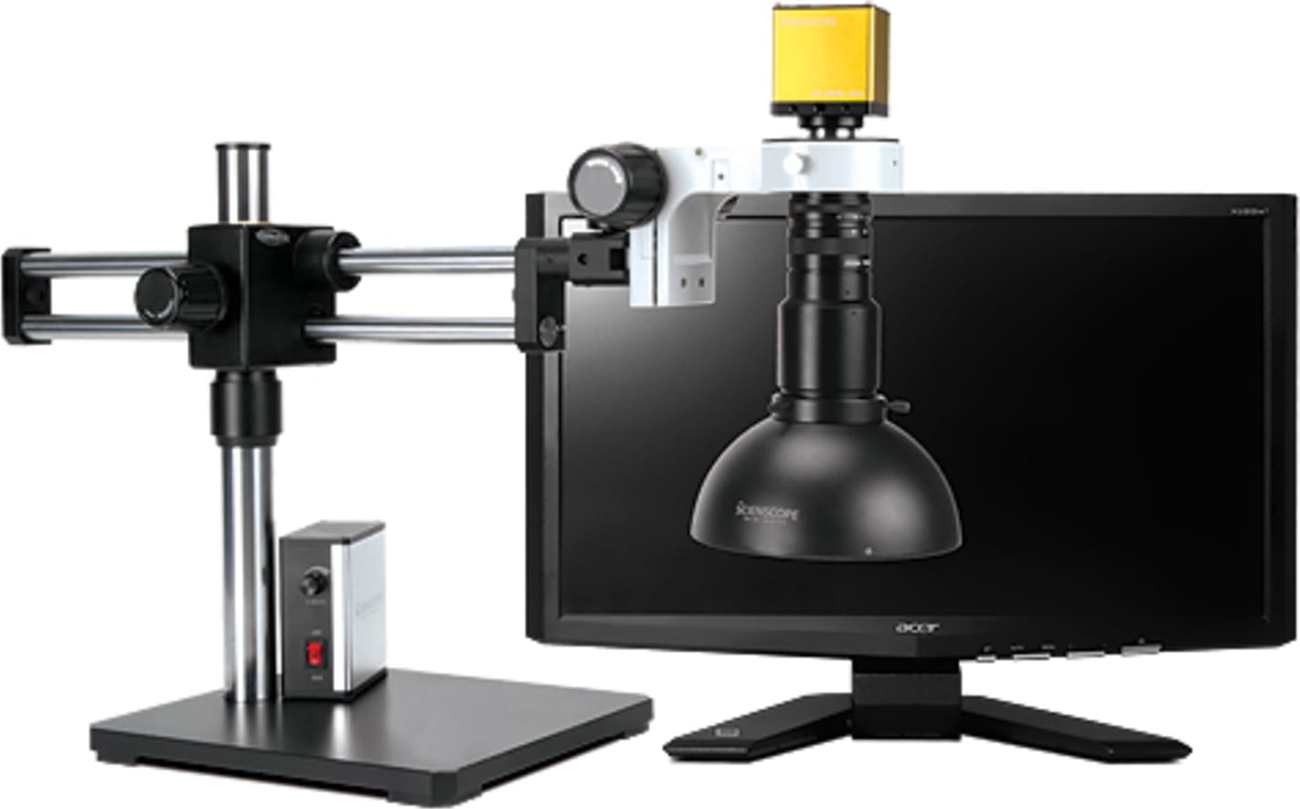 Scienscope MAC-PK5-DM-HD-D Macro Zoom Lens on Dual Arm Boom Stand with HD Camera & Defused LED Dome Ring Light