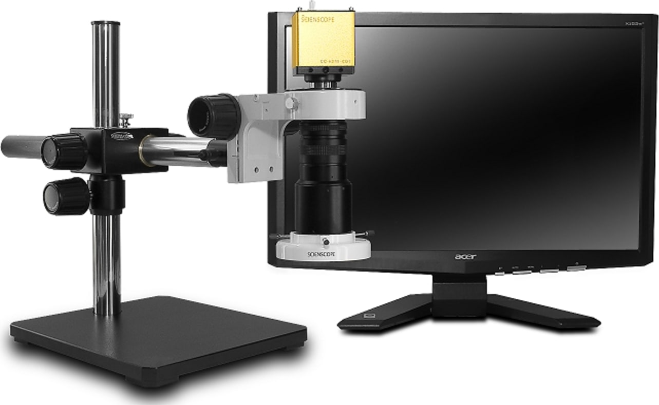 Scienscope MAC-PK5-FR-HD-S Macro Zoom Lens on Single Arm Boom Stand with HD Camera & Fluorescent Ring Light