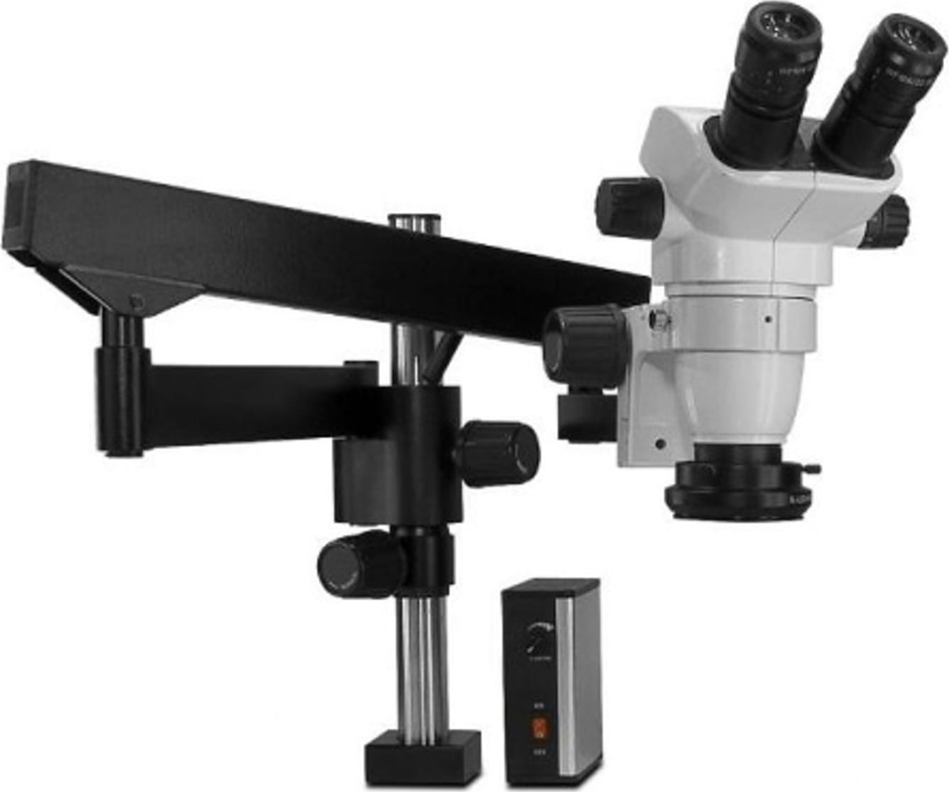 Scienscope SZ-PK3-AN-FX SSZ-II Stereo Zoom Body on Heavy Duty C-Lamp Articulating Arm with Fiber Optic Ring Light
