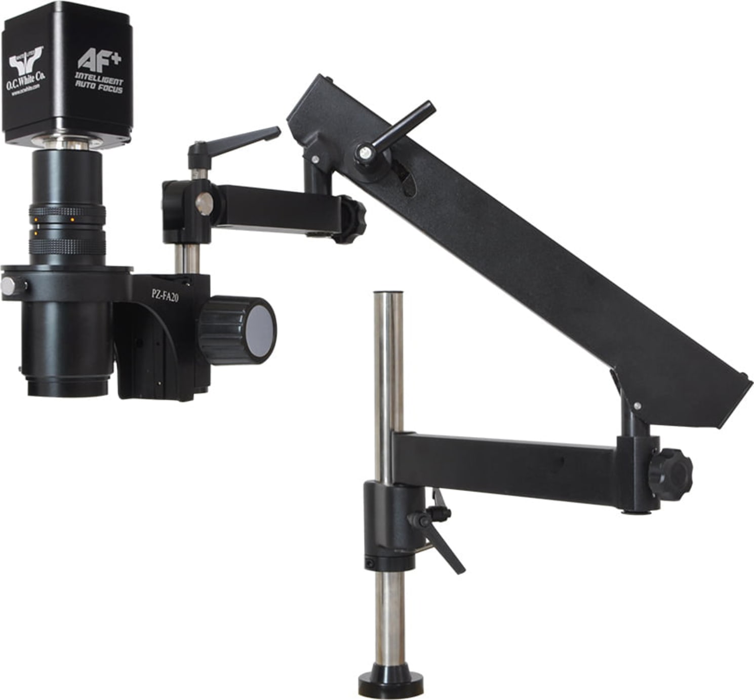 OC White MacroZoom Digital Microscope with Auto Focus Camera and Articulating Arm Base