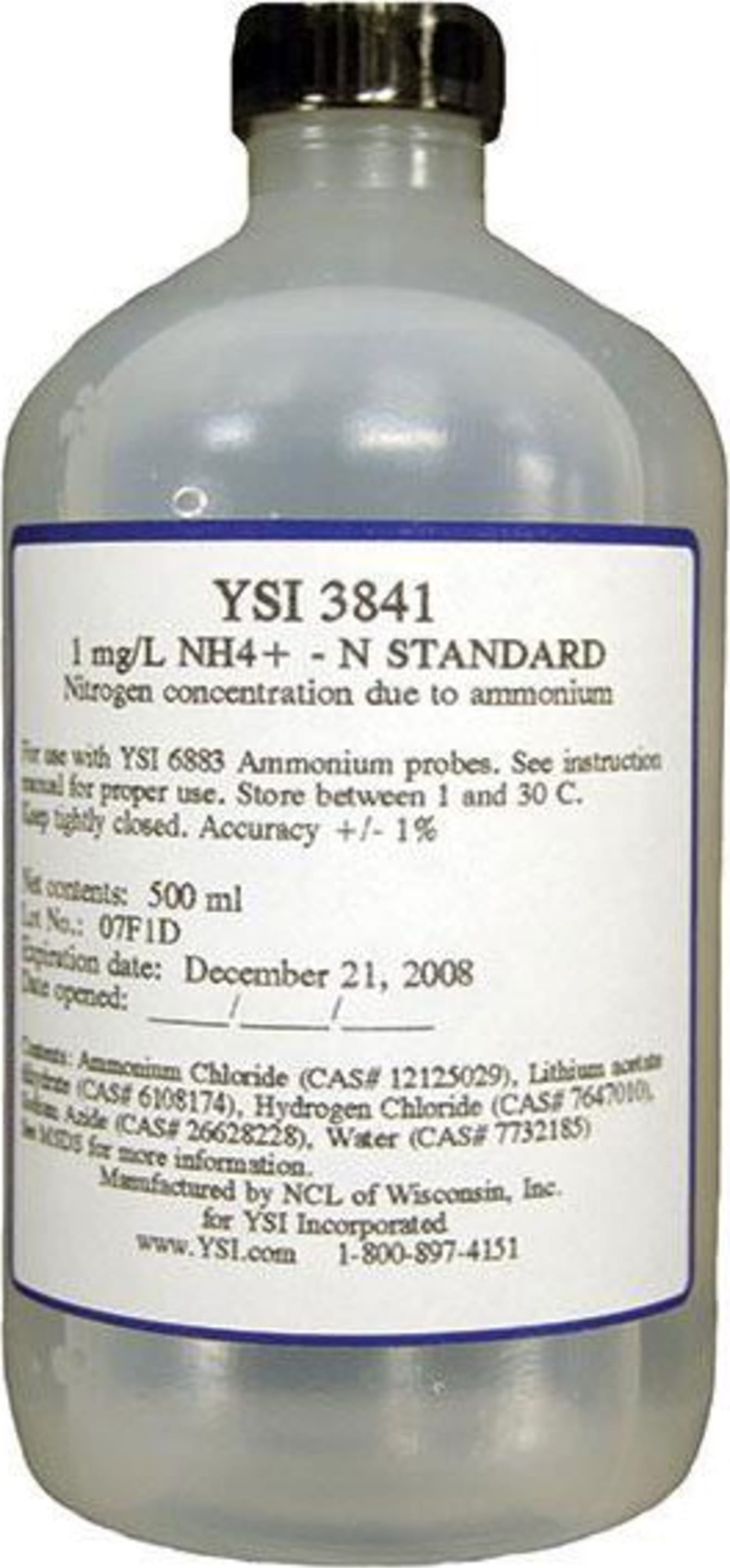 YSI Ammonium Standard, Solutions for calibrating field ammonium sensors