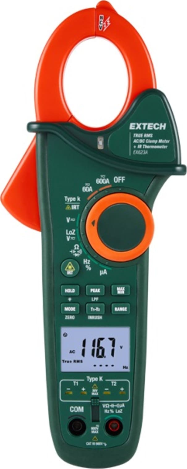 extech ex-series clamp meters with ir thermometer -... Extech EX623A-NIST - 600 A AC/DC Clamp Meter with IR, Dual Type K ...