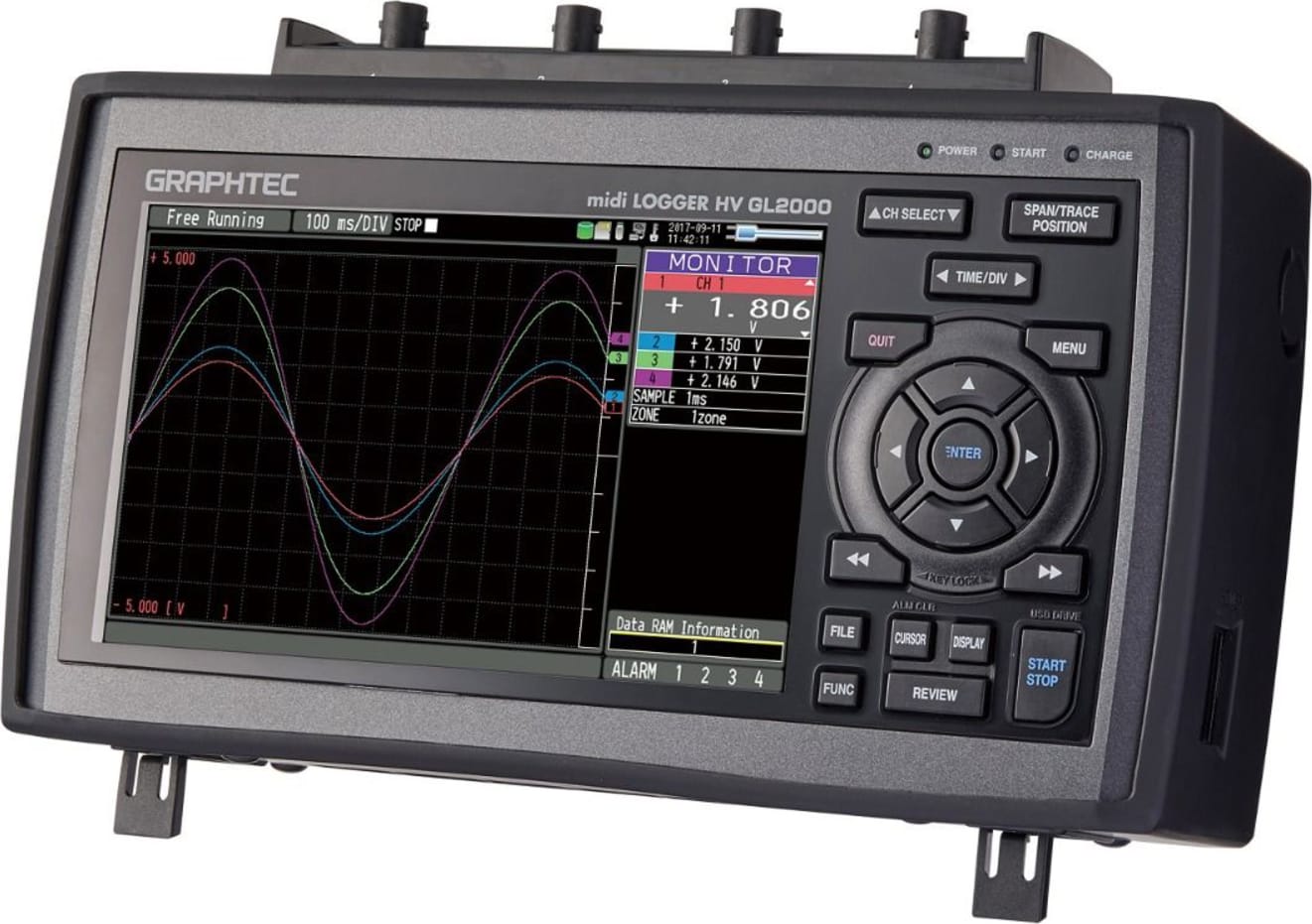 Graphtec Handlebar Graphtec GL2000 - (4-Channels, CAT-III 600VRMS / 600VDC, 7-Inch Color ...
