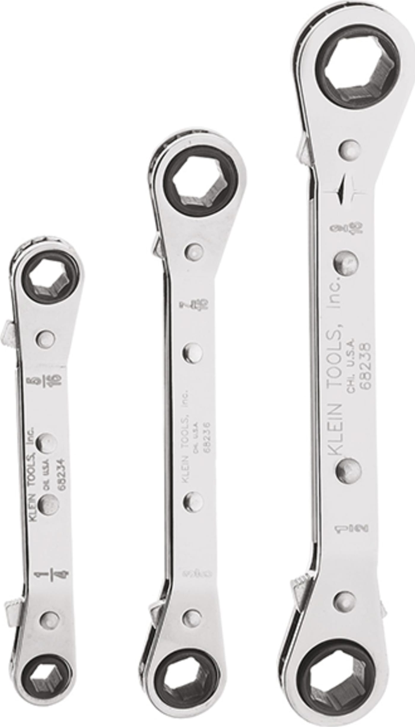 Klein Tools 68244 3-Piece Fully Reversible Ratcheting Offset Box Wrench Set