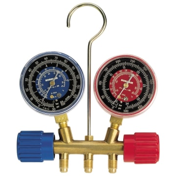Robinair 40174 Two Way Brass Manifold with 60 RYB Hoses For R22/404A/410A Refrigerant SPX Industrial Robinair 40174 Two Way Brass Manifold with 60 RYB Hoses For R22/404A/410A Refrigerant SPX Industrial
