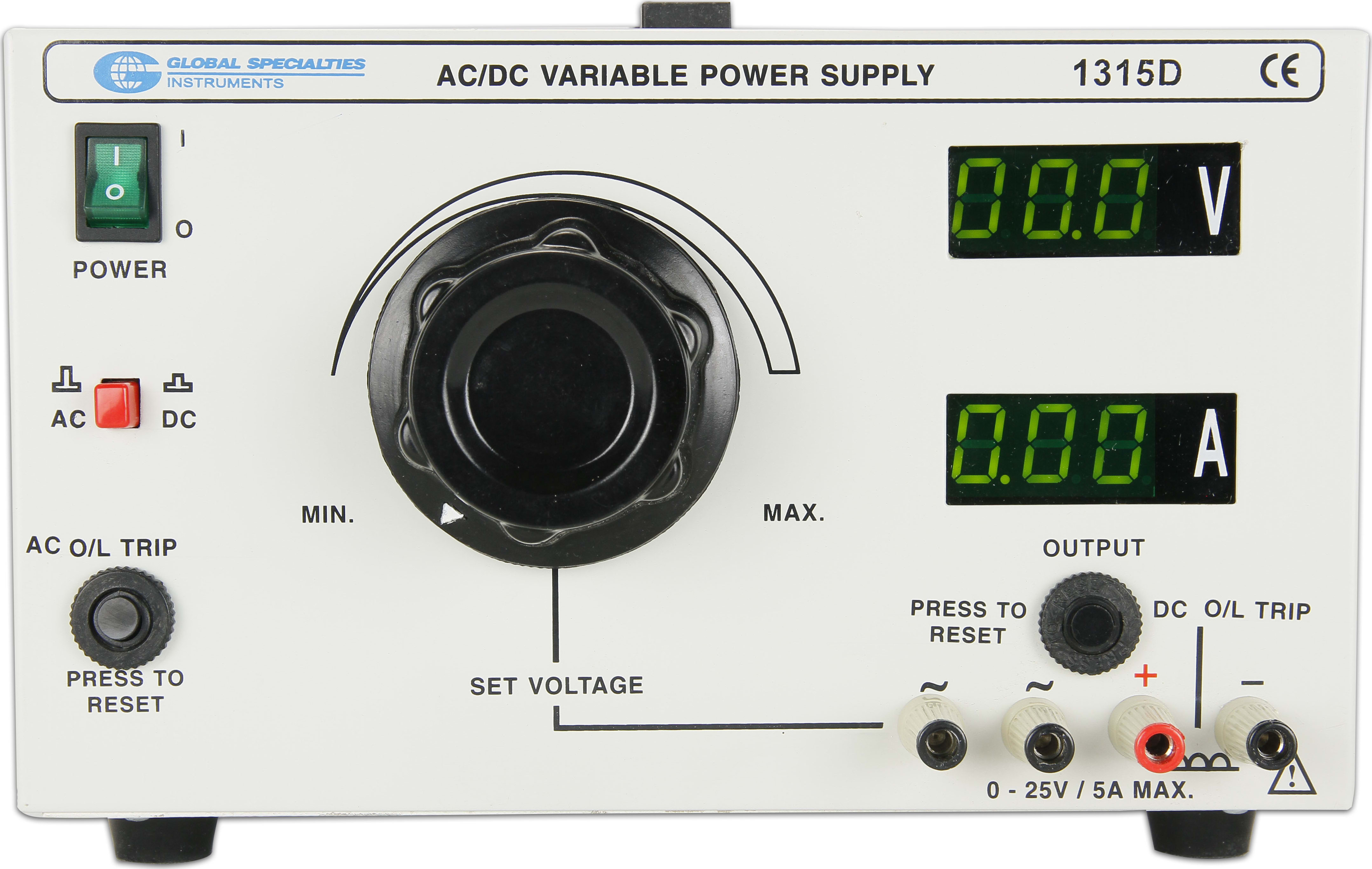 Global Specialties 1315d Acdc Variable Power Supply 0 25 V 5 A Tequipment 7436