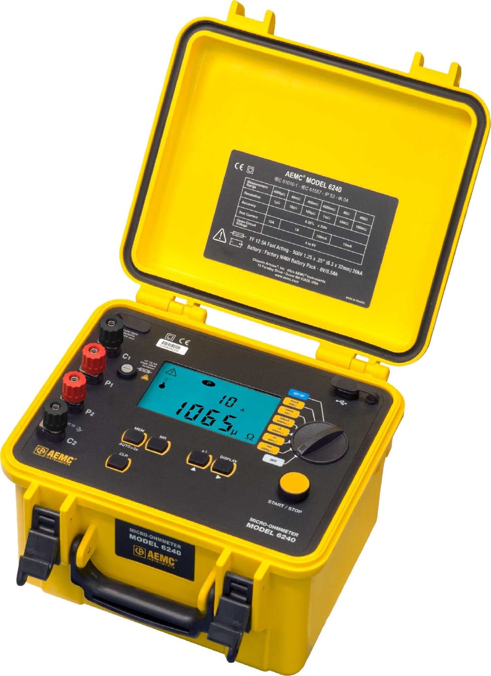 AEMC 6240 10A Micro-Ohmmeter with Kelvin Clips and Probes Color Yellow