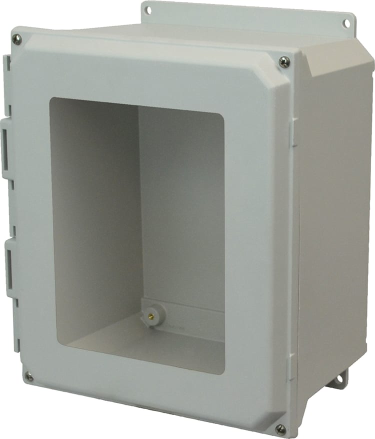 Allied Moulded AMU1206WF 12x10x6 NEMA 4X Lift-Off Screw Cover Fiberglass Enclosure with Window and Flange