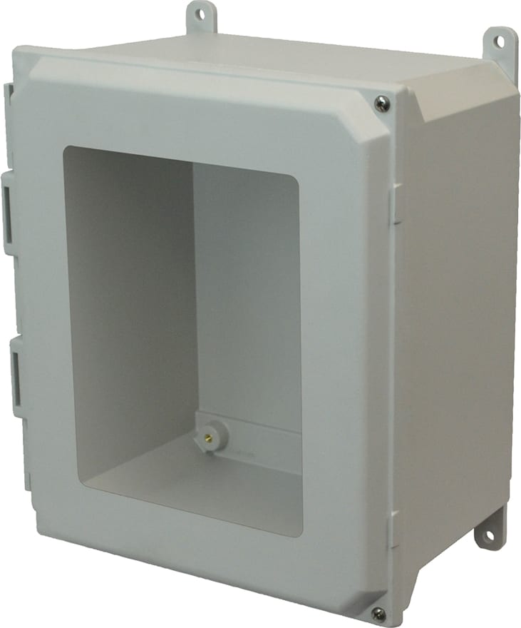 Allied Moulded AMU1648HW 16x14x8 NEMA 4X Hinged Screw Cover Window Foot Mount Fiberglass Enclosure