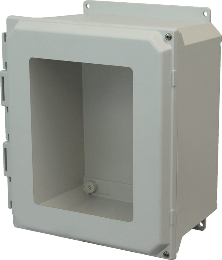 Allied Moulded AMU1648HWF 16x14x8 NEMA 4X Hinged Screw Cover Window Flange Mount Fiberglass Enclosure
