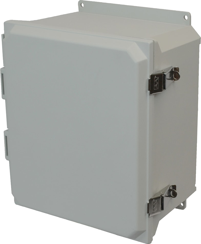 Allied Moulded AMU1648LF 16x14x8 NEMA 4X Fiberglass Enclosure with Snap Latch Hinged Cover and Mounting Flange