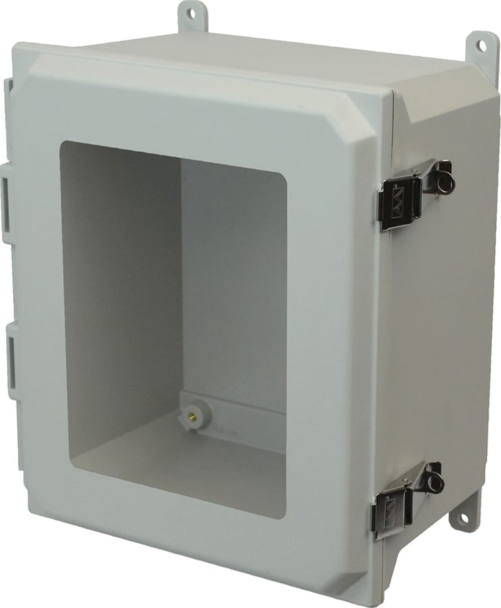 Allied Moulded AMU1648LW 16x14x8 NEMA 4X Fiberglass Enclosure with Snap Latch Hinged Cover and Window