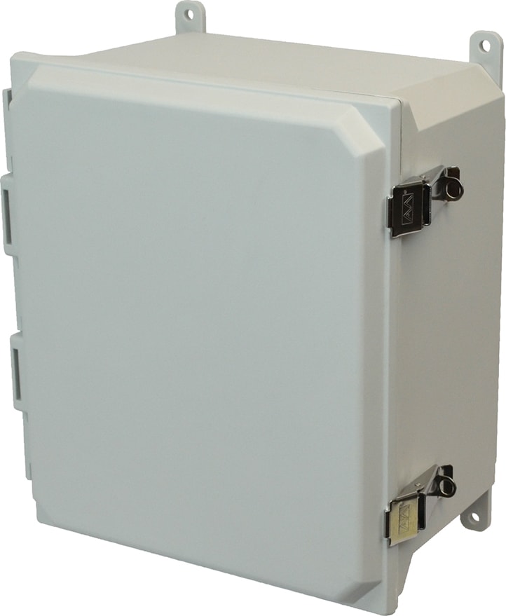 Allied Moulded AMU1860L 18x16x10 EMA 4X Fiberglass Enclosure with Snap Latch Hinged Cover