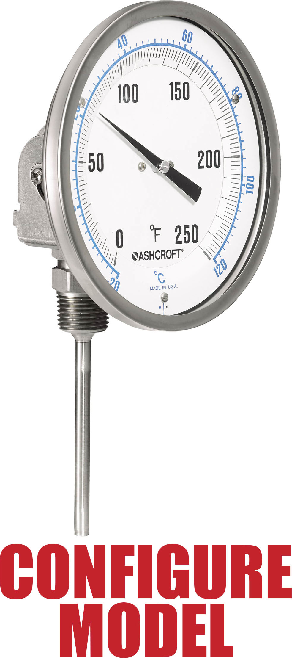 Ashcroft Bimetal Dial Thermometer: 50 to 550 ° MPN:759426074477