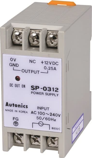 Autonics SP-0312 Power Supply, Switching, 12 VDC-3 Watt Output, 100-240 VAC Input