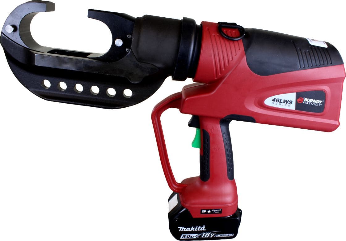 Burndy PAT46LWSL5 - PATRIOT 15-Ton C-Head Crimper, (2) 5.0Ah Li-ion, 120V AC Charger, Hard Case
